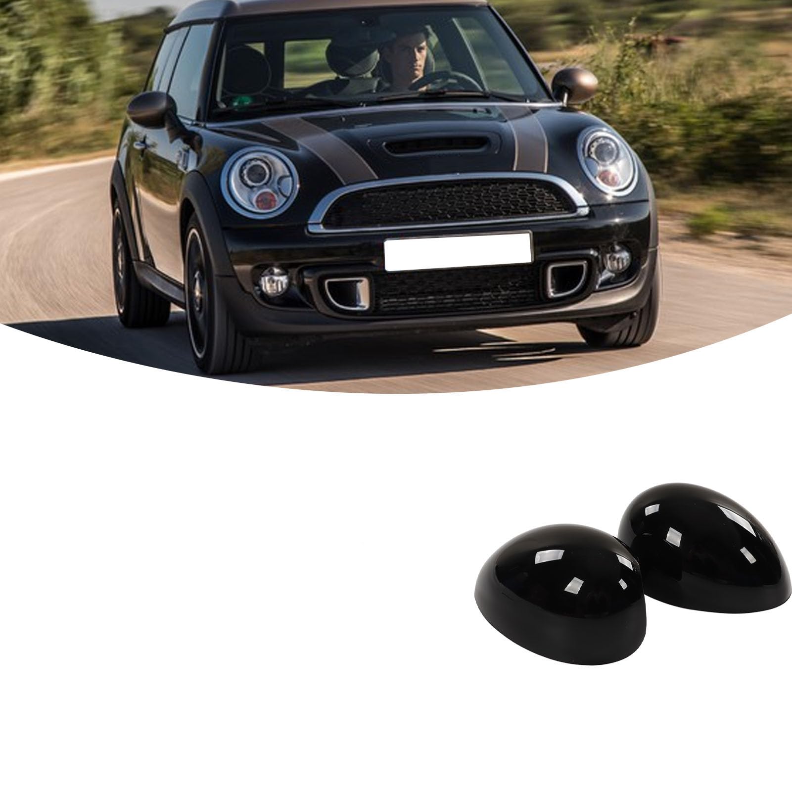 2 Pezzi di Ricambio per Copertura Specchietto Retrovisore Nero Lucido perR55 R56 R57 R58 R59 R60 R61 - Tappo Specchietto Lussuoso e Durevole per