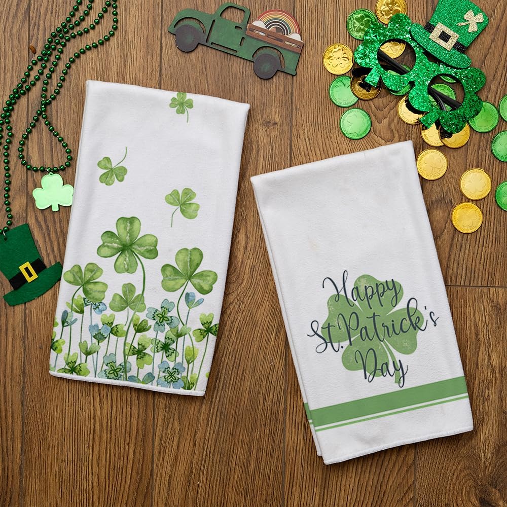 ARKENY Juego de 2 toallas de cocina con rayas verdes para el día de San Patricio, decoración del hogar, paño de secado de barra ultra absorbente, 18 x 26 pulgadas