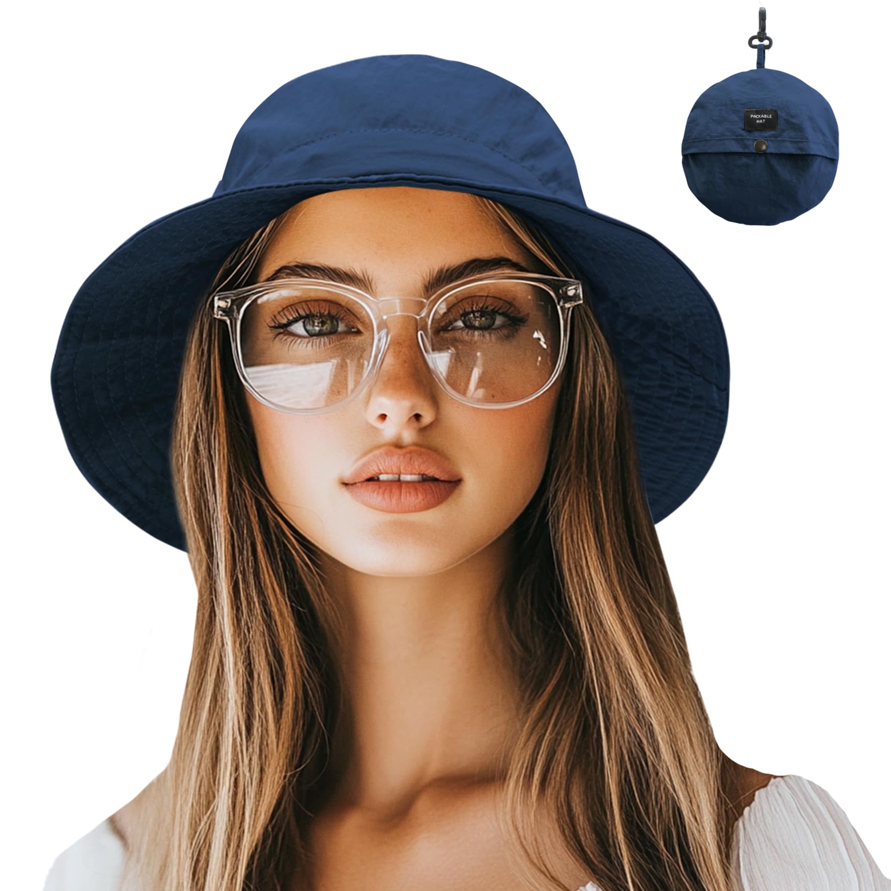 NPJY Packable Quick Dry Sun Bucket Hats for Women Lightweight Outdoor Waterproof Rain Hat with Detachable Chin Strap
