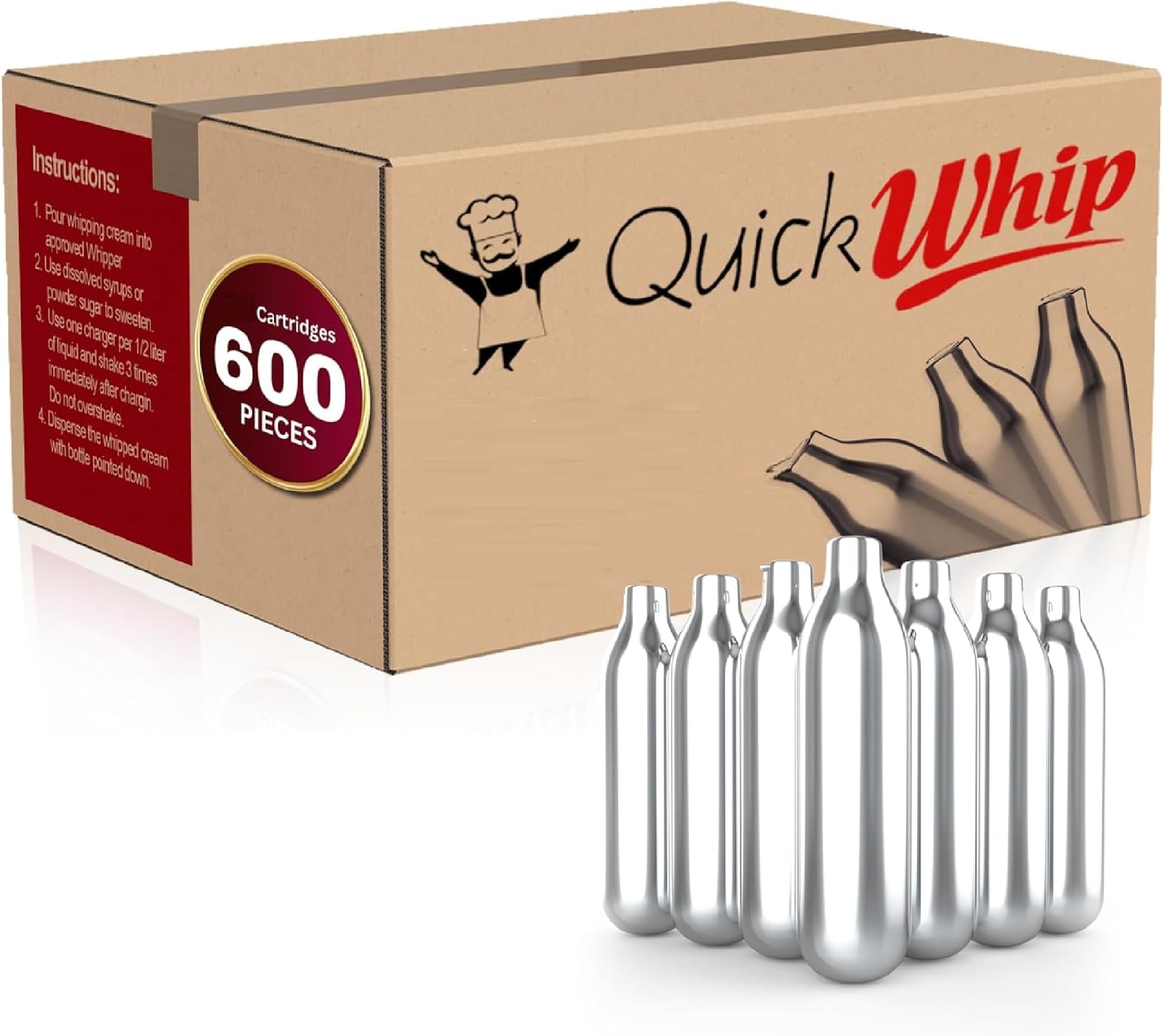 QuickWhip Cream Chargers - Culinary Gas for Whipped Dispensers - 8g N20 Cartridges Packs for Making Drinks & Cocktails - Blemished Packaging (600)