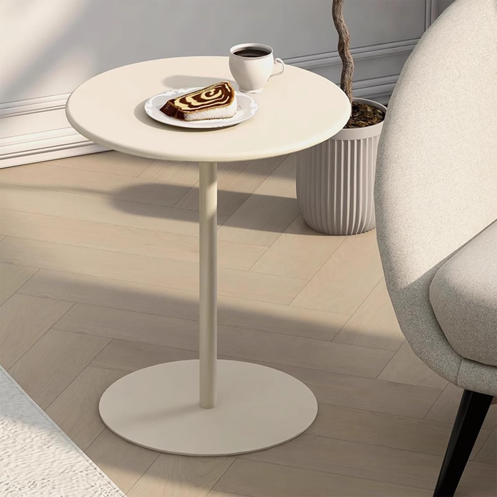 Mesa de bar redonda Mesa auxiliar beige Mesa de centro con base de metal, mesa alta de pub bistró Mesa de bar de cócteles para sala de estar, dormitorio, balcón, sofá mesa de té ( Size : 48x48x72cm )