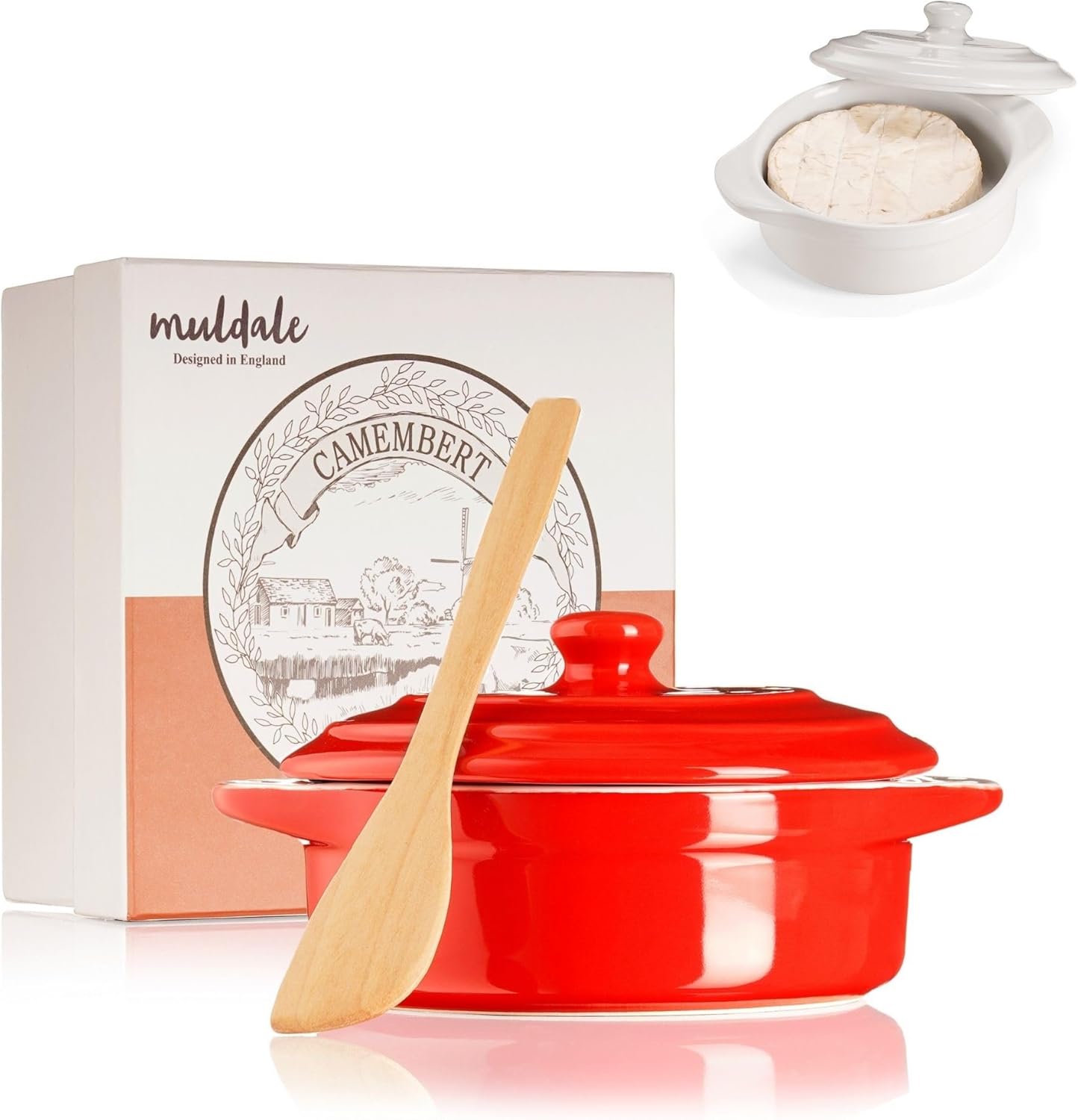 Muldale Camembert Baking Dish Camembert Cheese Baker in Red Brie