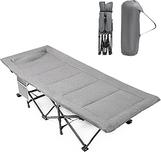 piorlado Camp Beds for Adults with Cushion, Portable Travel Camping Cot for Sleeping, Office Indoor Fishing Lightweight Tent cot with Carry Bag Supports 450 lbs, 190 x 68 x 42 cm