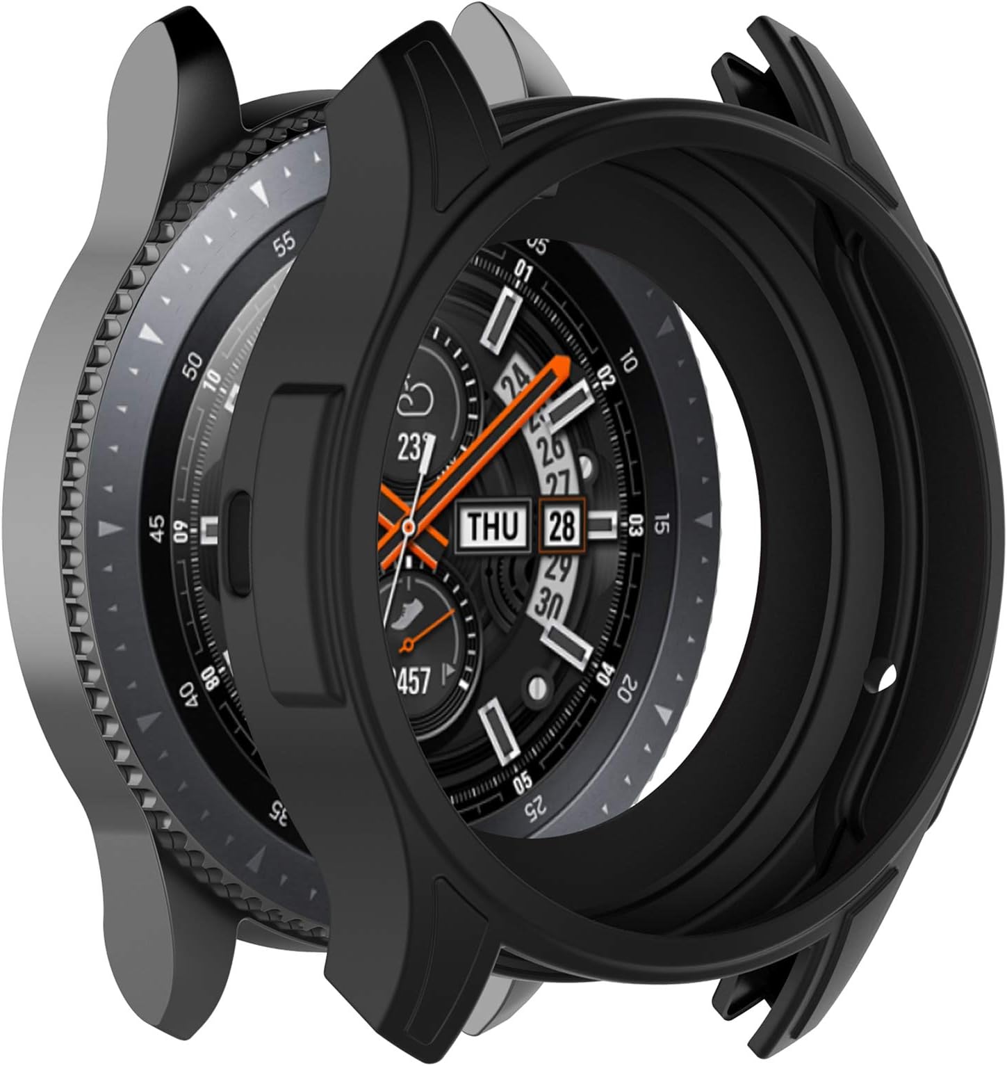Silicone Case Compatible with Samsung Galaxy Watch 46mm SM-R800 Smart Watch Screen Protective Cover Case Replacement Accessories (Black)
