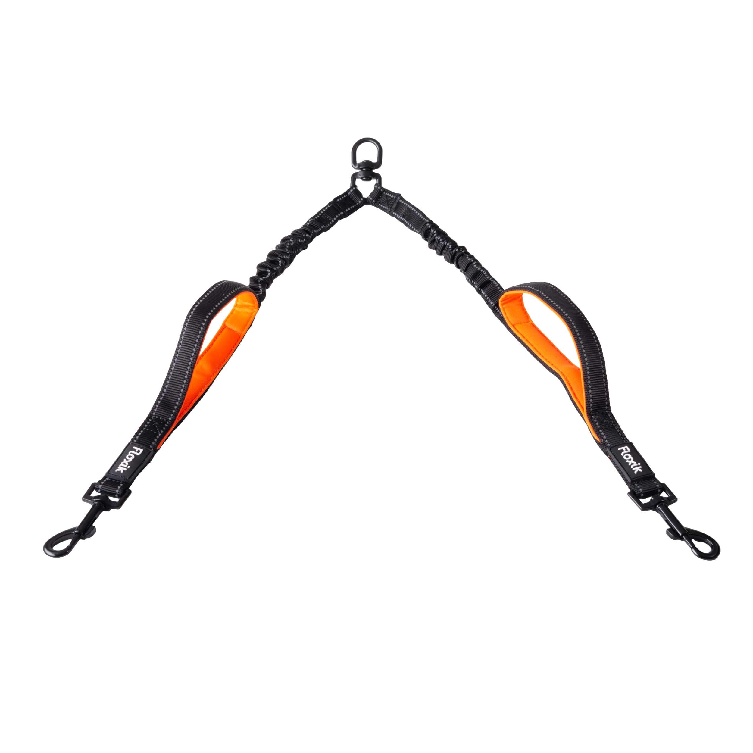 Floxik Doppelleine klein | Flexible, reflektierende Premium Hundeleine für Zwei Hunde zum Koppeln mit Kurzhalter Schwarz