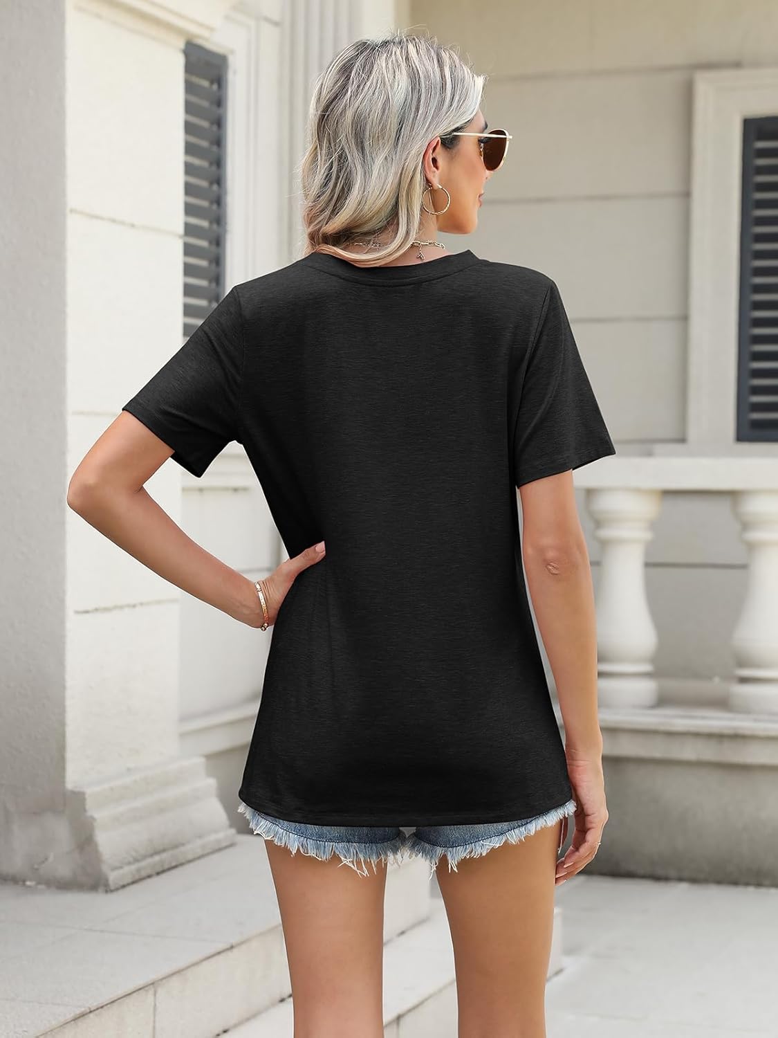 TICTICMIMI Women's V Neck Short Sleeve Tops Summer T Shirts Loose Fit Dressy Tees - Image 5