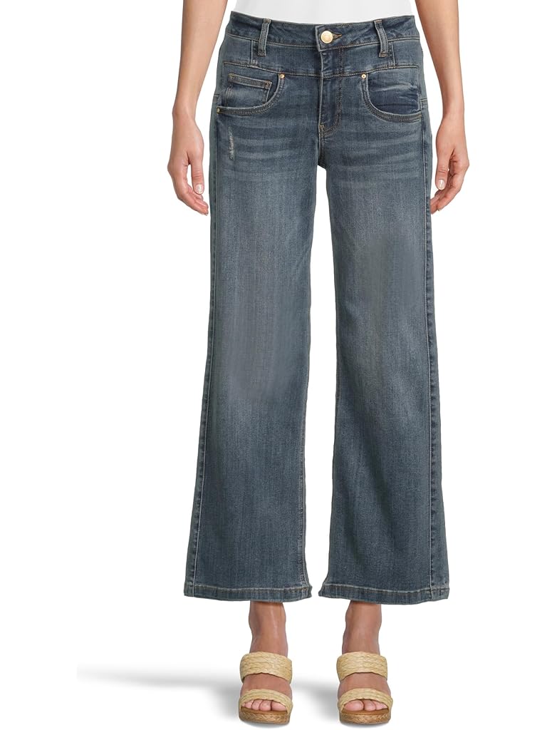Blue KUT from the Kloth Petite Jean High Rise Wide Leg Front Inset Clean Hem