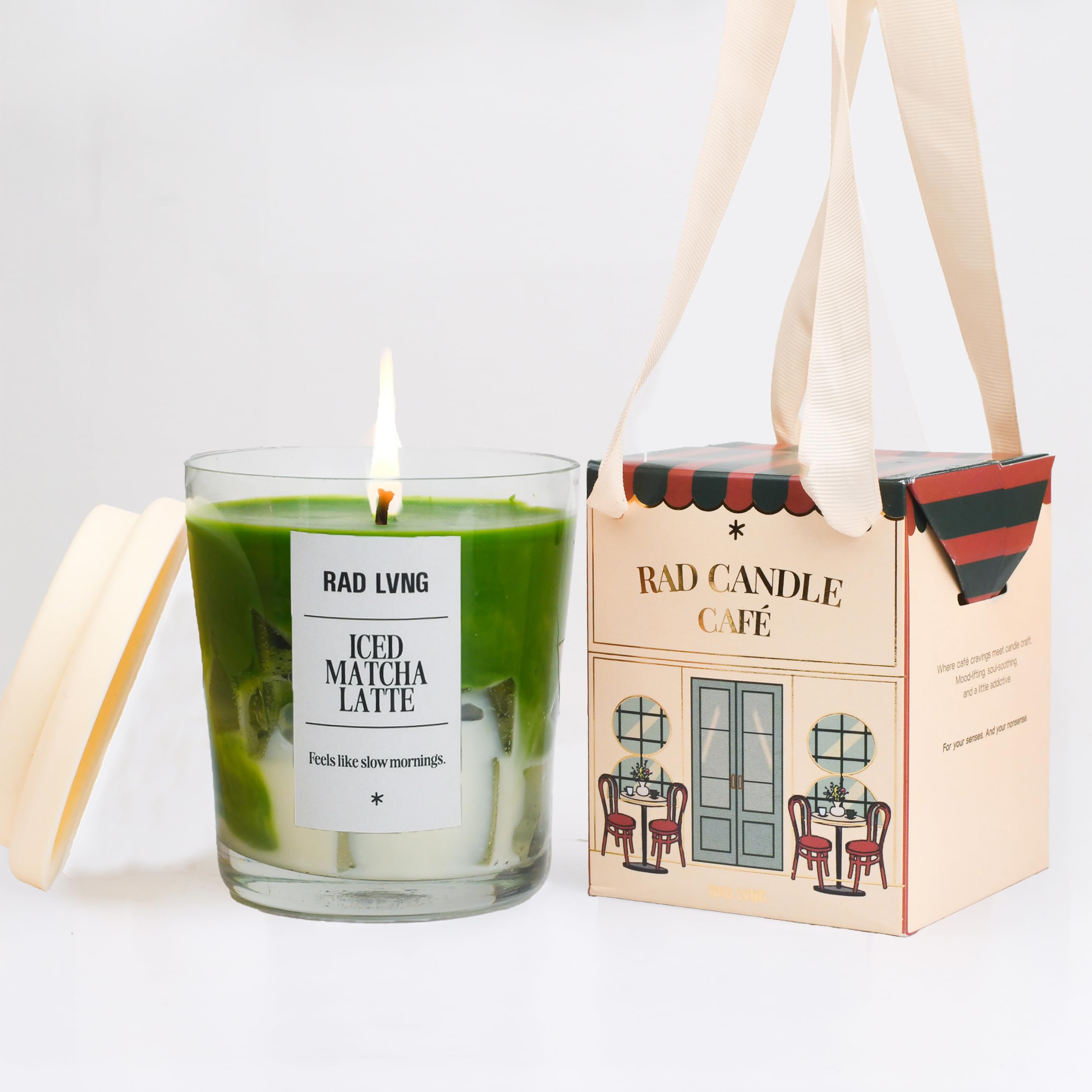 RAD LVNG Iced Matcha Latte Grande | 350g Soy Wax Scented Candle | 45hr+ Burn | Gel Wax Cubes | Silicone Lid | Hand-Poured | Matcha, Vanilla, Gourmand | Gifting & Home Decor