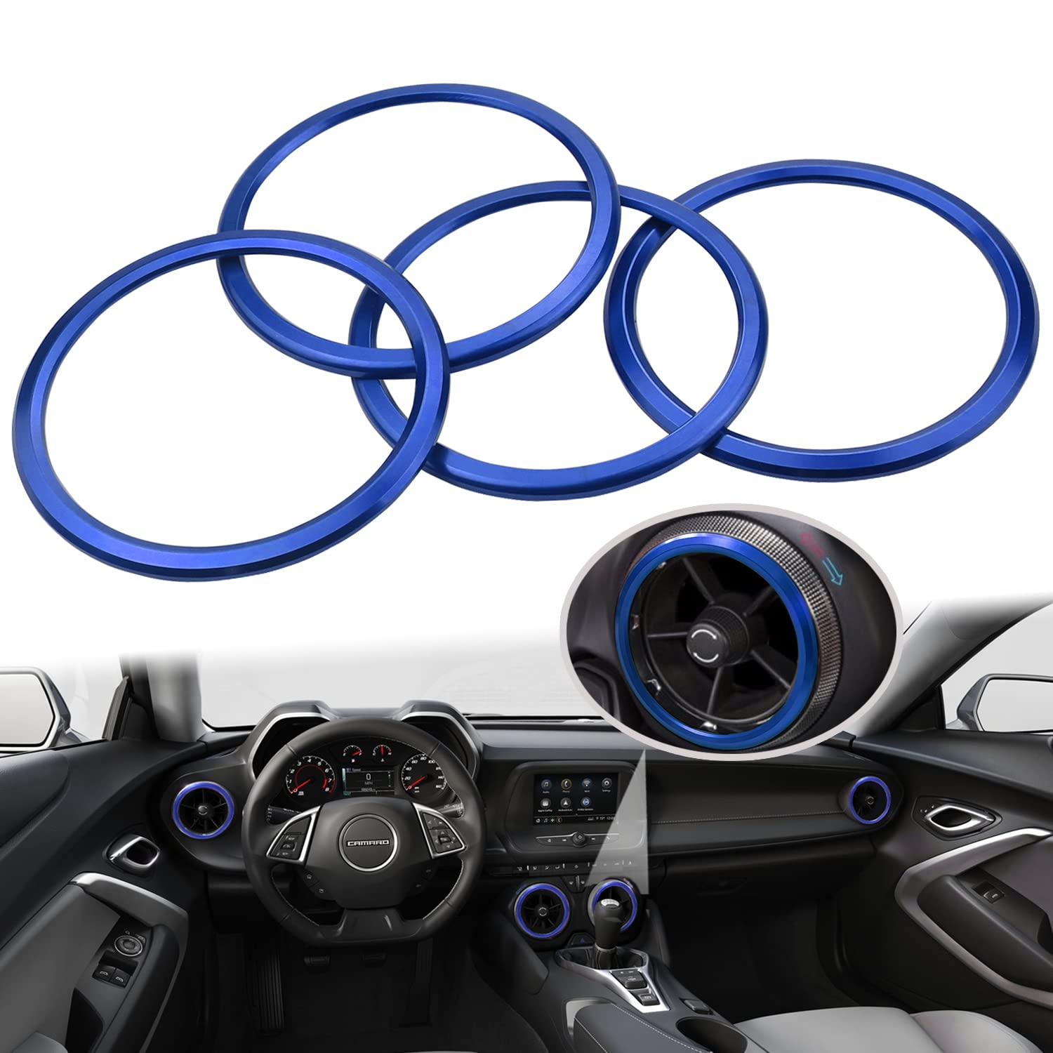 for Camaro Air Conditioning A/C Outer Vent Rings Trim Decoration Cover Compatible with Chevrolet Camaro 2016-2023 (Blue) 4 Piece