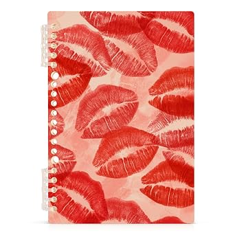 JUZIHAI Charming Red Lips Spiral Notebook 1 Pack 8.3" x 5.7", A5 Lined Paper, Removable 60 Sheets, Hardcover Journal Notebooks