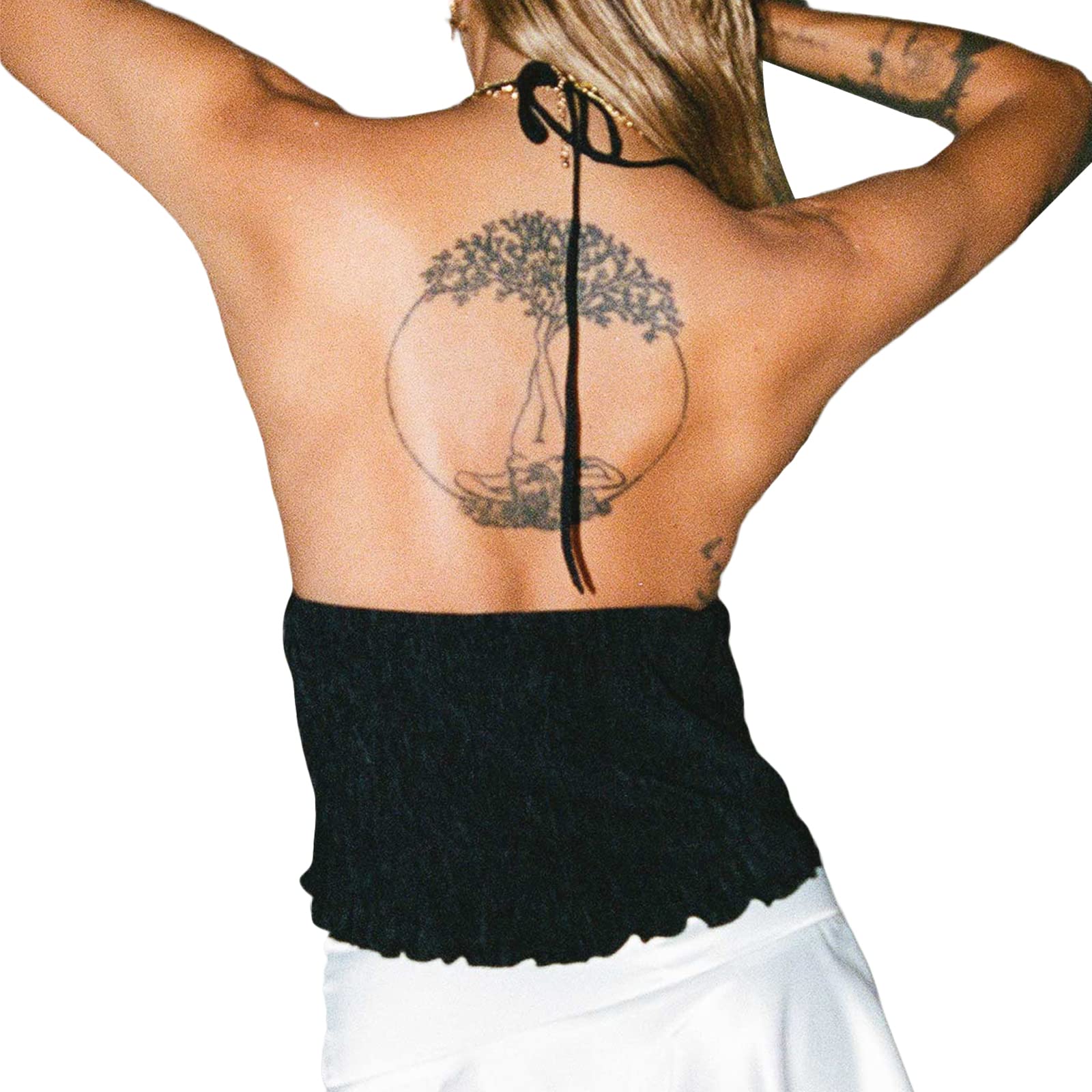 Women Y2k Front Tie Crop Tops Halter Neck Flowy Plisse Summer Going Out Top Sexy Split Sleeveless Cami Shirt