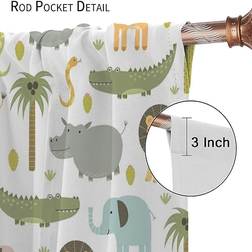Miniatura 5 de Cortinas de animales de safari para guardería, tratamiento de ventana para dormitorio de niños, bebé, niños, bosque, selva, bosque, león, elefante,