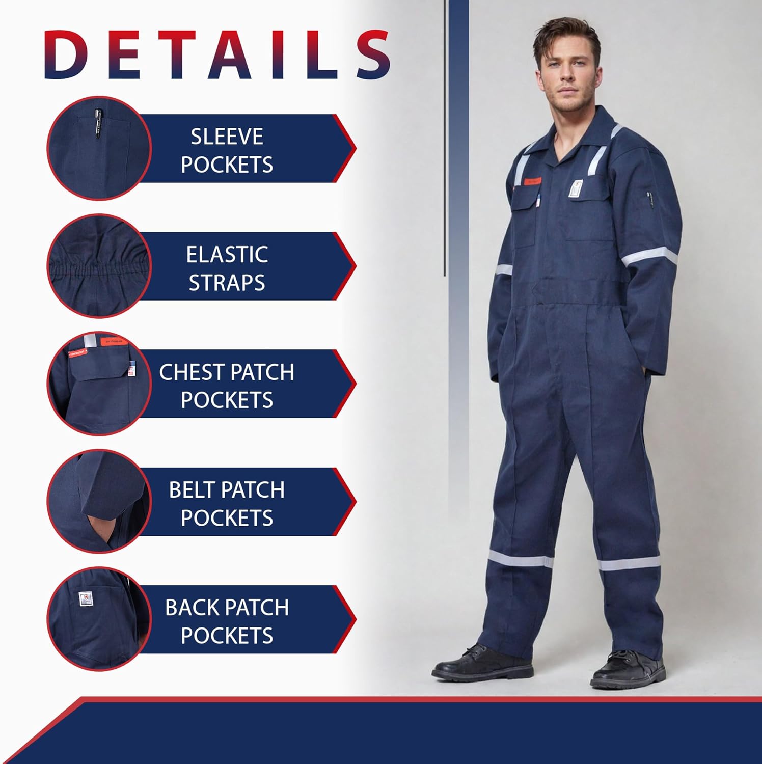Flame Resistant FR Hi Vis Coveralls for Men 7oz Overall for Men Reflective Tape Welding Coveralls 6 Pockets (Small-3XL) - Image 3