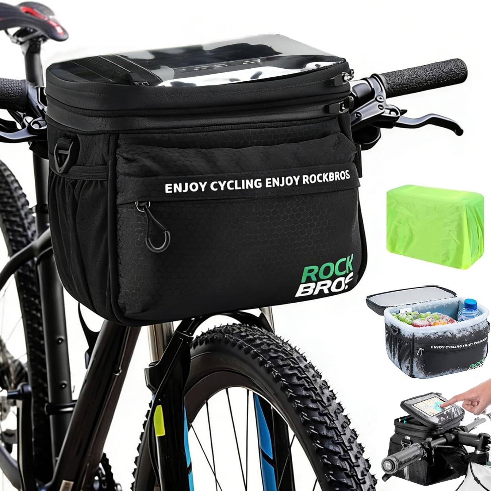 Borsa da Manubrio per Bicicletta, 3 in 1 con Tracolla Regolabile, Touchscreen, Copertura Antipioggia, Impermeabile e Isolata, per Cellulare, Adatta per Bici e E-Bike