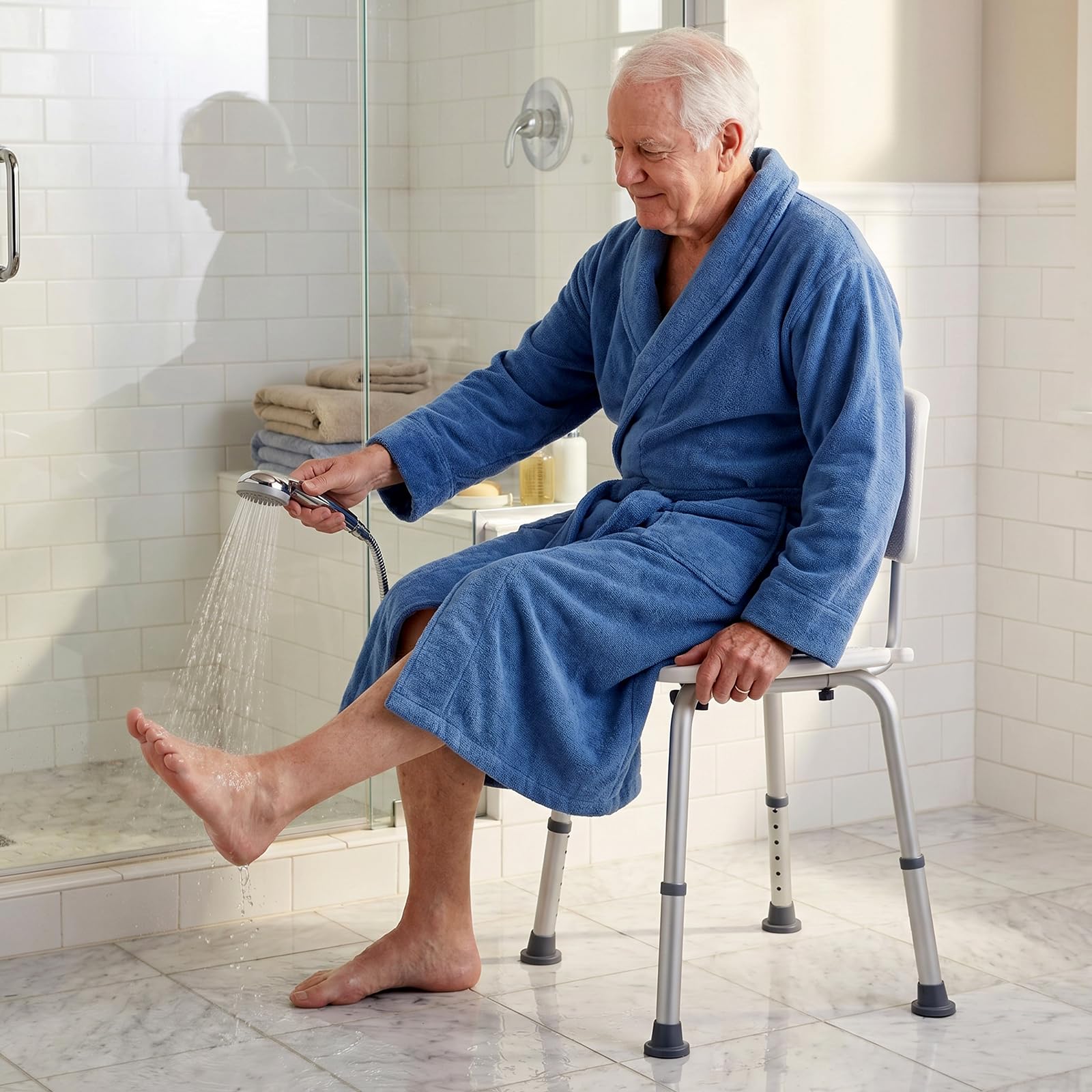 Silla de ducha con respaldo extraíble, taburete de ducha de altura ajustable para bañeras, asiento de ducha antideslizante para personas mayores y embarazadas, silla de ducha de aluminio con
