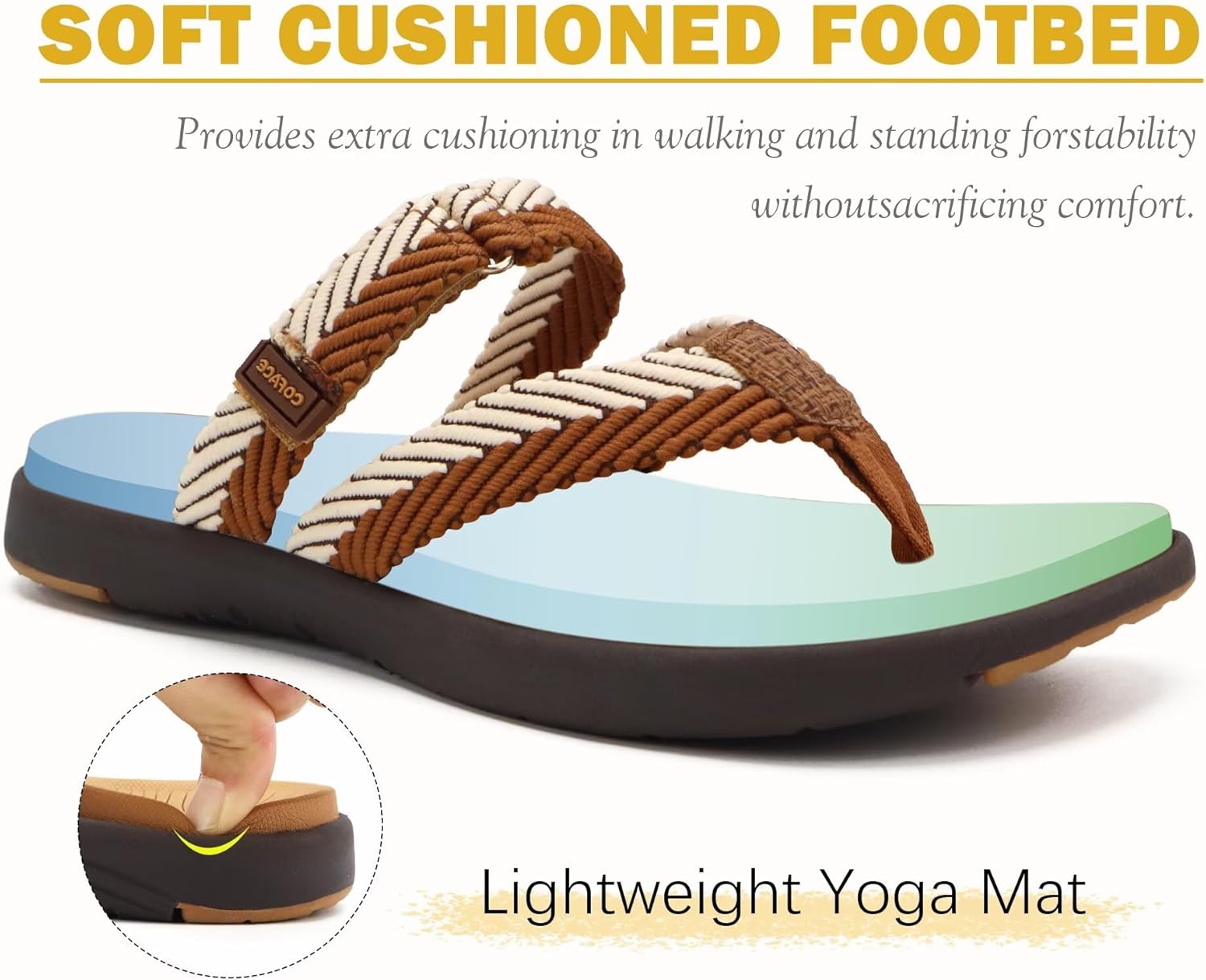 COFACE Womens Trendy Orthotic Flip Flops Lightweight Yoga Mat Thick Cushion Walking Thong Sandals Adjustable Slip On Slippers With Comfortable Plantar Fasciitis Arch Support - Image 5