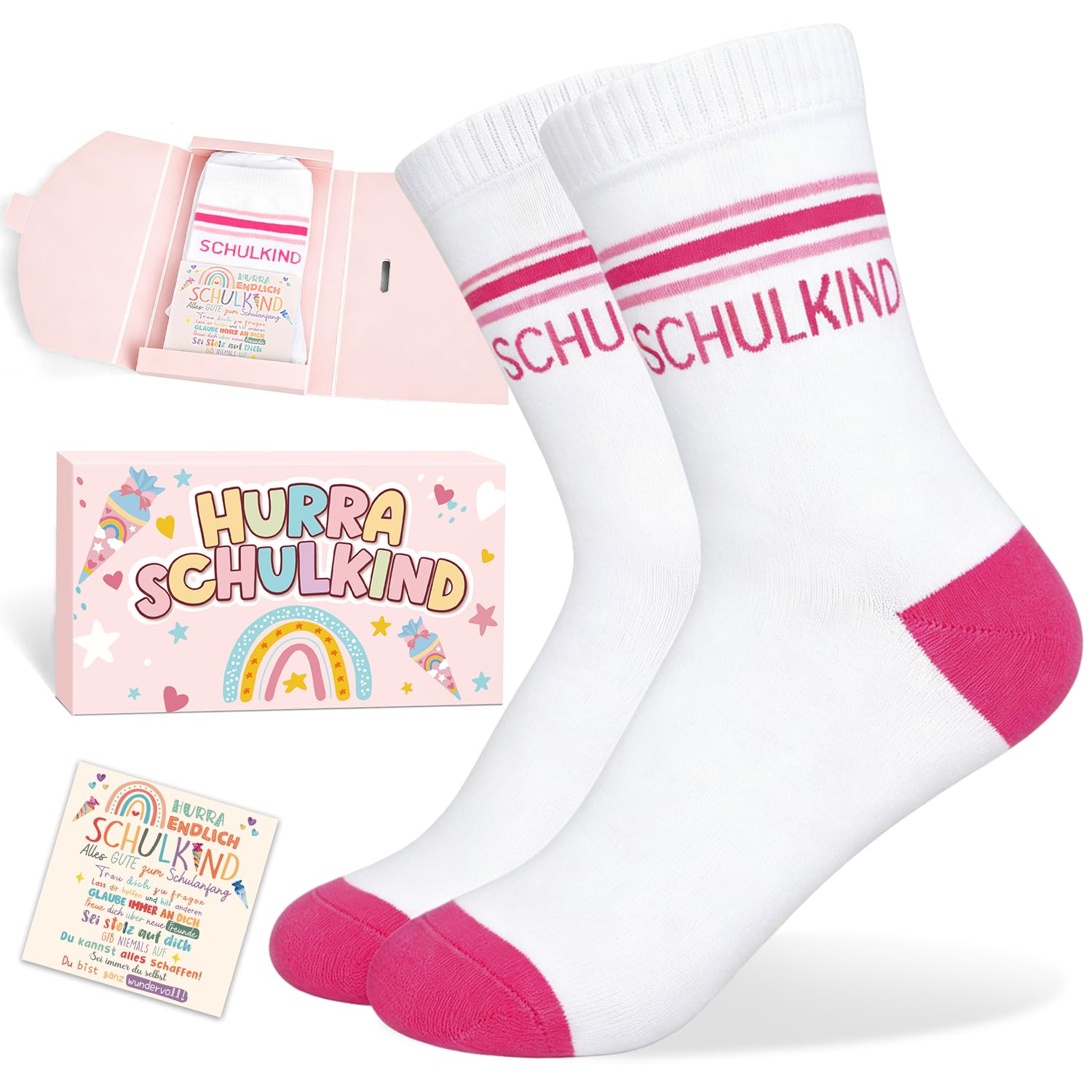 iZoeL Schulkind Socken Mädchen Geschenk Einschulung Baumwollessocken Schultüte Füllung Geschenk Mädchen Schulanfangsgeschenk