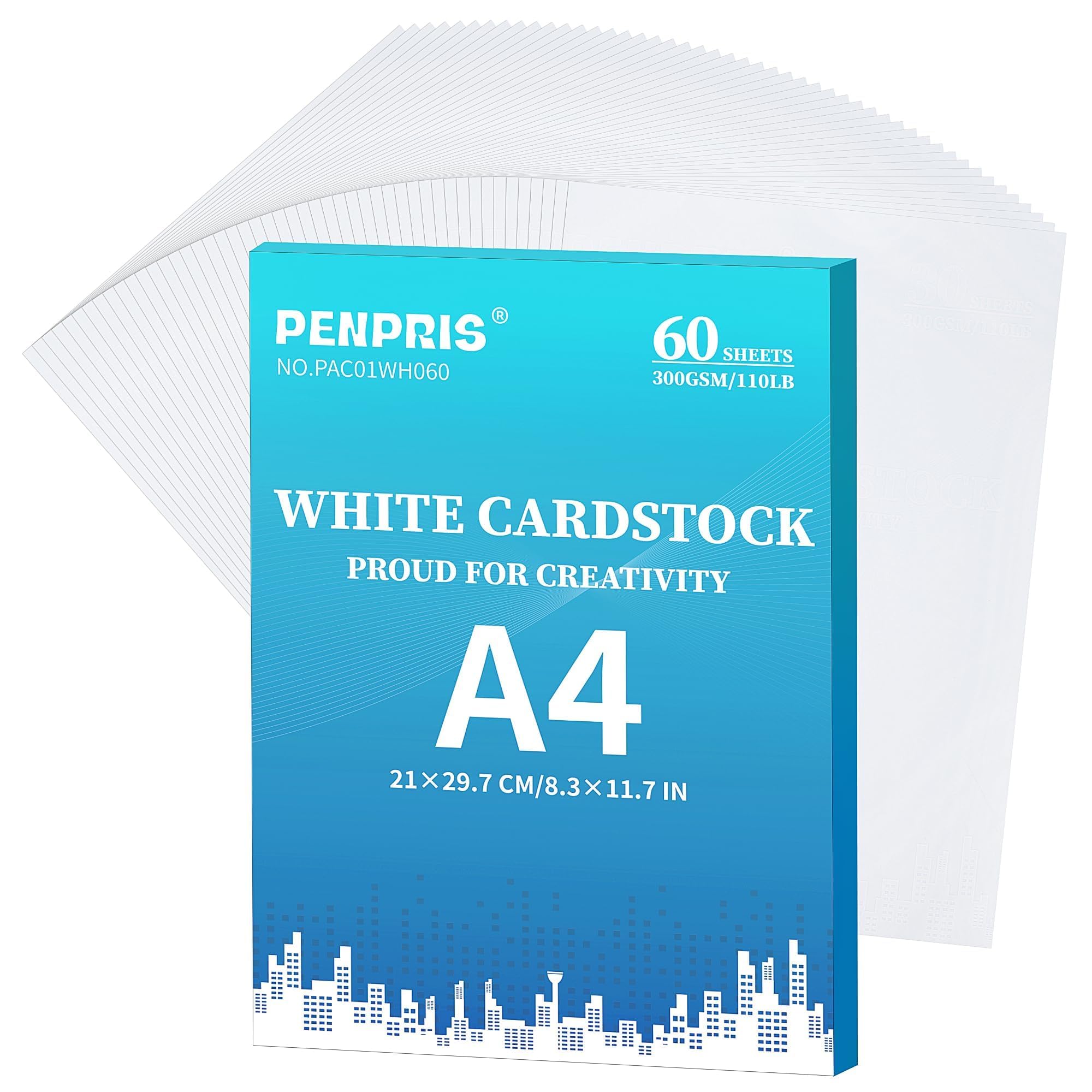 A4 300gsm Cartulina Blanca 60 Unidades - Papel de Cartón Grueso Para Tarjetas DIY, Invitaciones, Postales, Tarjetas de Visita PAC01WH060