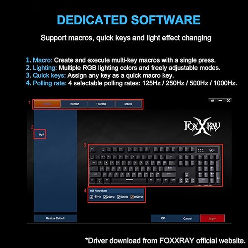 Miniatura 5 de HKM-88 Teclado mecánico para juegos de tamaño completo, teclas personalizables con soporte macro, retroiluminación RGB, interruptores rojos Outemu,