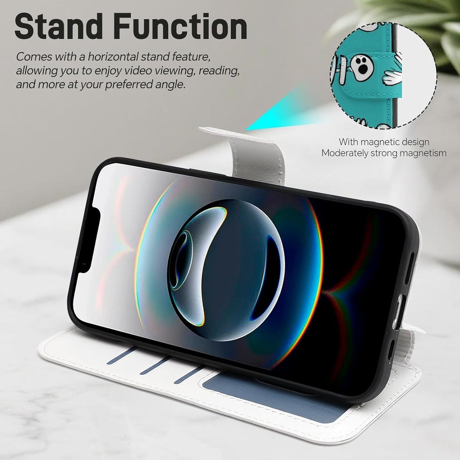 Fish Bones Pattern Compatible with iPhone 16/16 Plus/16 Pro/16 Pro Max/16 E Case Phone Wallet Card Holder Flip Cover with Wrist Strap