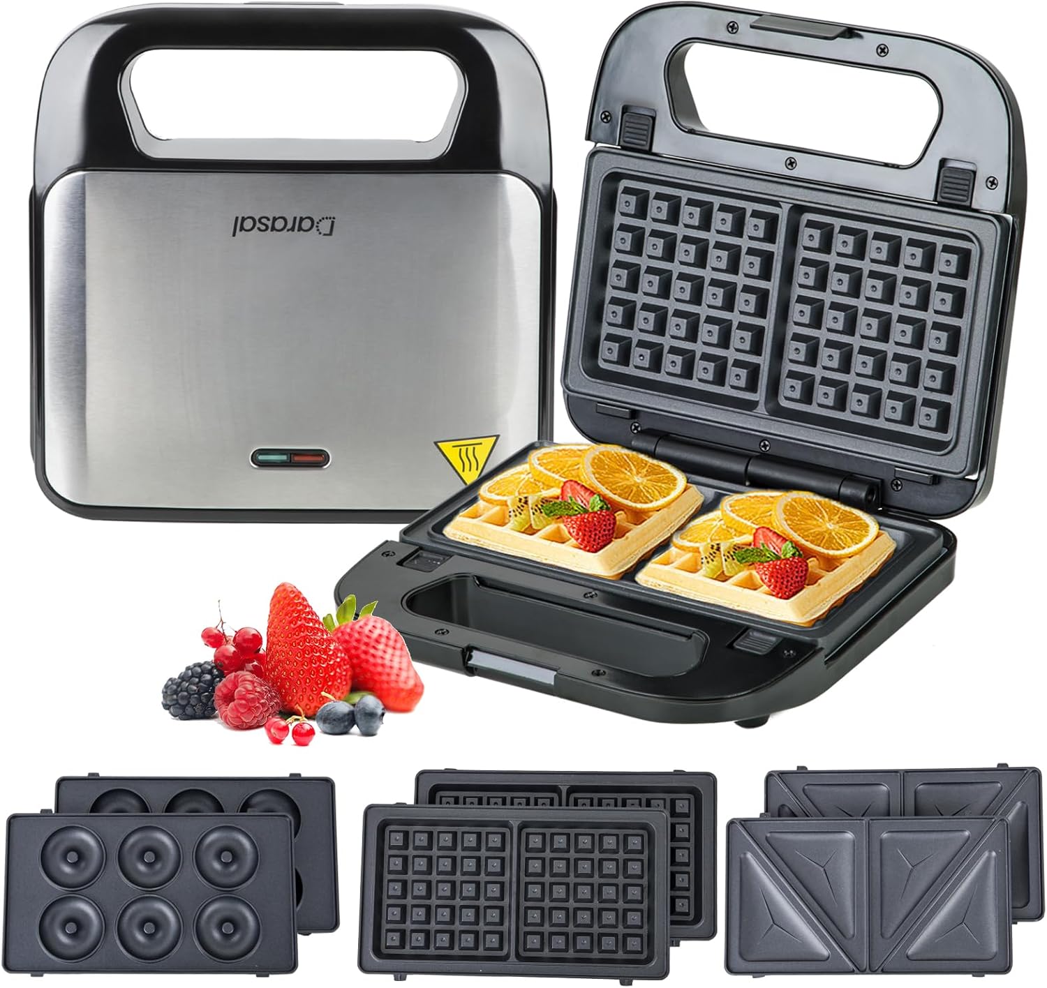 3in1 Mini Donut, Waffle, and Sandwich Maker Compact Design Black/Silver Your