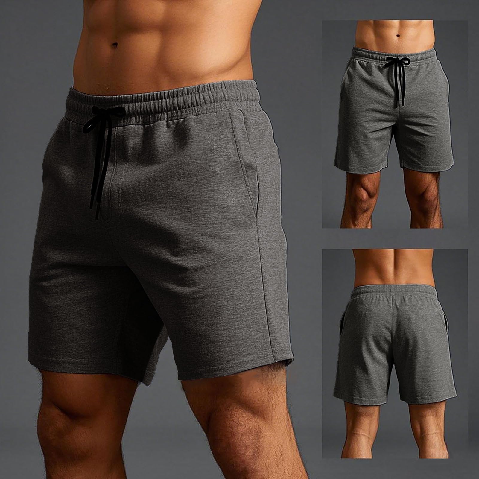 Shorts Homme Coton Short de Course de 5 Pouces Bermudas Pantalon Court Décontracté de Survêtement Respirant Cordon Ajustable de Fitness Jogging Gym Beach