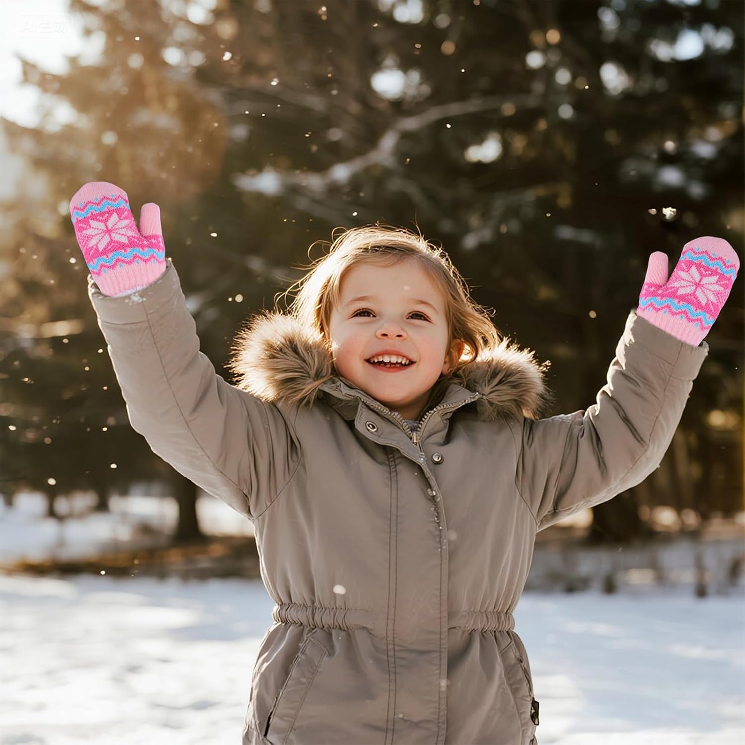 Kids Winter Gloves Boys Girls Knit Fleece Lined Warm Mittens Cute Outdoor Snow Gloves (for 3-7 Years) - Image 4