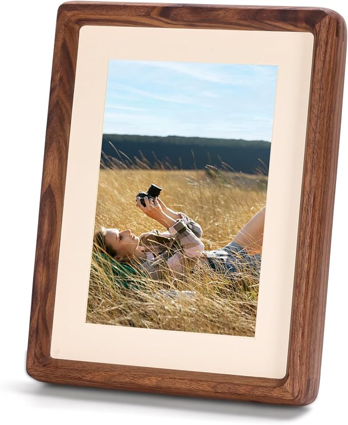 Solid Walnut Picture Frame 4x6 5x7, Solid Wood Tabletop Photo Frame with Decorative Joinery Corners, Horizontal or Vertical Display (Walnut, For 4x6 / 5x7 Photo)