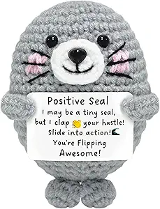 Inspirational Gifts for Women Men Teen - Handmade Emotional Support Crochet Seal Companion, Positive Inspirational Decor, Cute Mini Stress Relief for Birthday Christmas Friend Coworker Her Him