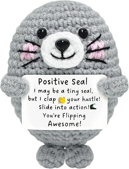 Inspirational Gifts for Women Men Teen - Handmade Emotional Support Crochet Seal Companion, Positive Inspirational Decor, Cute Mini Stress Relief for Birthday Christmas Friend Coworker Her Him