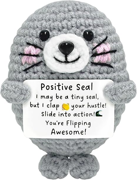 Inspirational Gifts for Women Men Teen - Handmade Emotional Support Crochet Seal Companion, Positive Inspirational Decor, Cute Mini Stress Relief for Birthday Christmas Friend Coworker Her Him