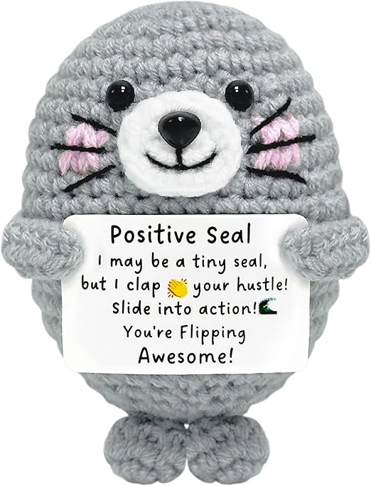 Inspirational Gifts for Women Men Teen - Handmade Emotional Support Crochet Seal Companion, Positive Inspirational Decor, Cute Mini Stress Relief for Birthday Christmas Friend Coworker Her Him