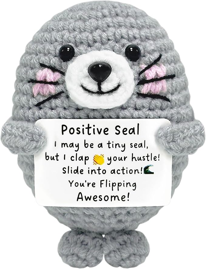 Inspirational Gifts for Women Men Teen - Handmade Emotional Support Crochet Seal Companion, Positive Inspirational Decor, Cute Mini Stress Relief for Birthday Christmas Friend Coworker Her Him