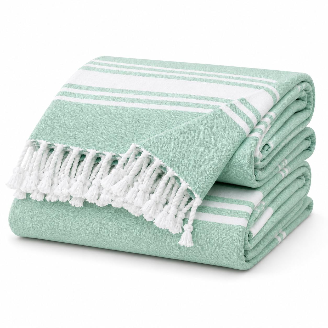 Adore 2 Pack Hammam Beach Towels Striped 170 x 90 cm, Green