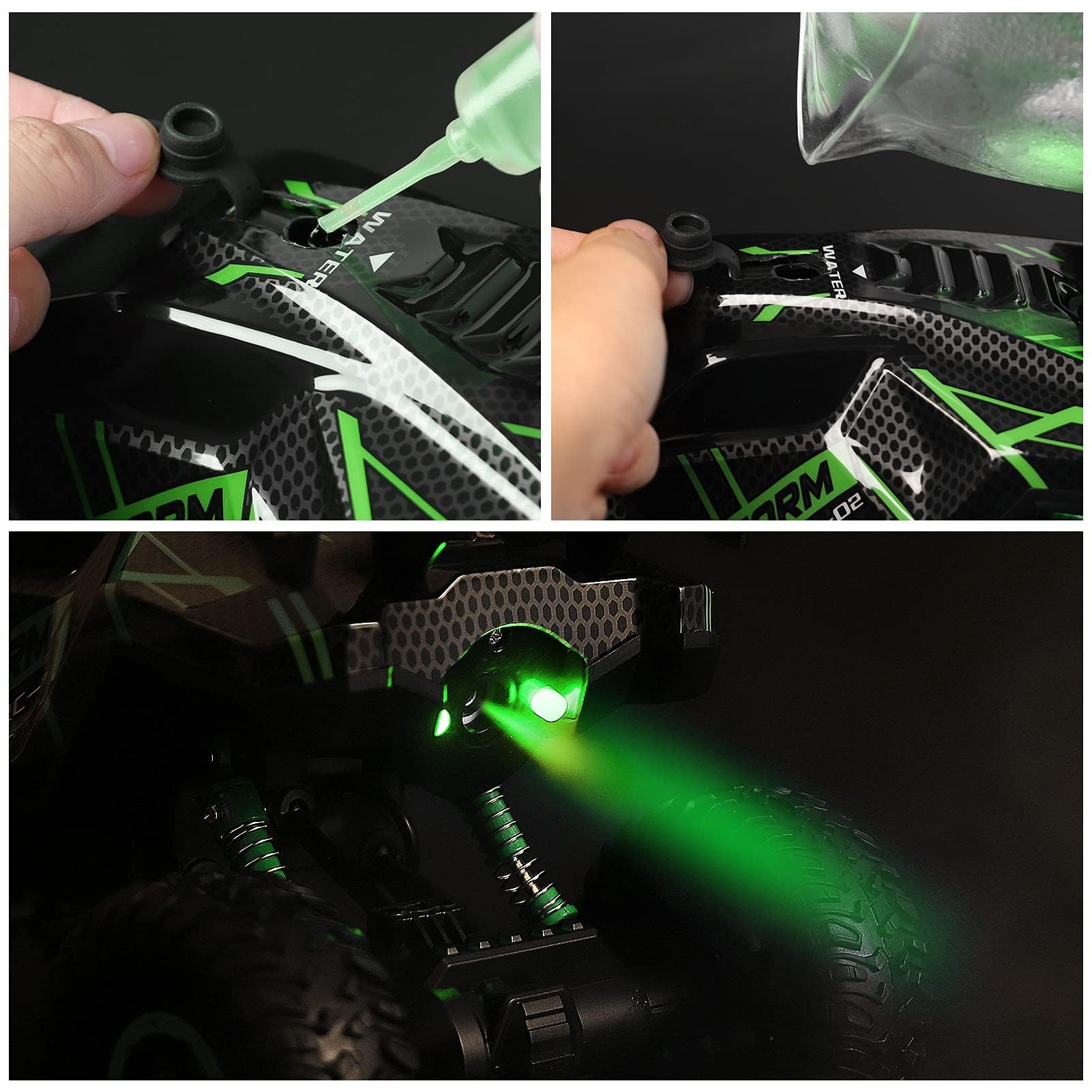 Herefun Voiture Telecommandé, 2.4GHz RC Voiture avec Lumière LED, Voitures Radiocommandées, 4WD Haute Vitesse RC Off Road Voiture Jouet pour Enfants Adulte d'anniversaire Cadeau (Vert)