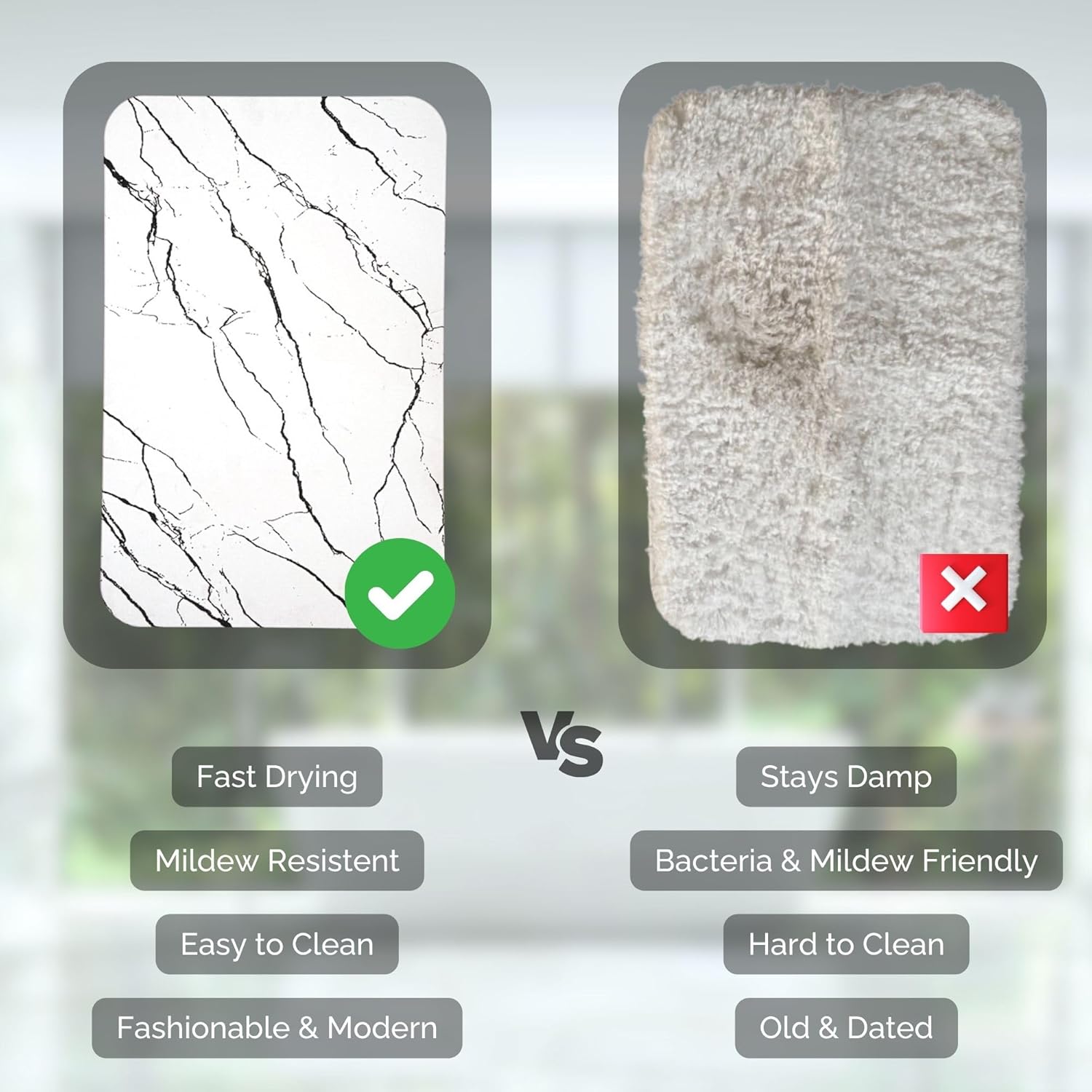 Non-Slip Bath Mat - Stone Bath Mat, Stone Drying Mat, Bathroom Mats, Bath Rugs for Bathroom, Diatomaceous Earth BathMat, Tapetes para Baño, Rugs for Bathroom Floor, 23.5" x 15.5"- White Marble