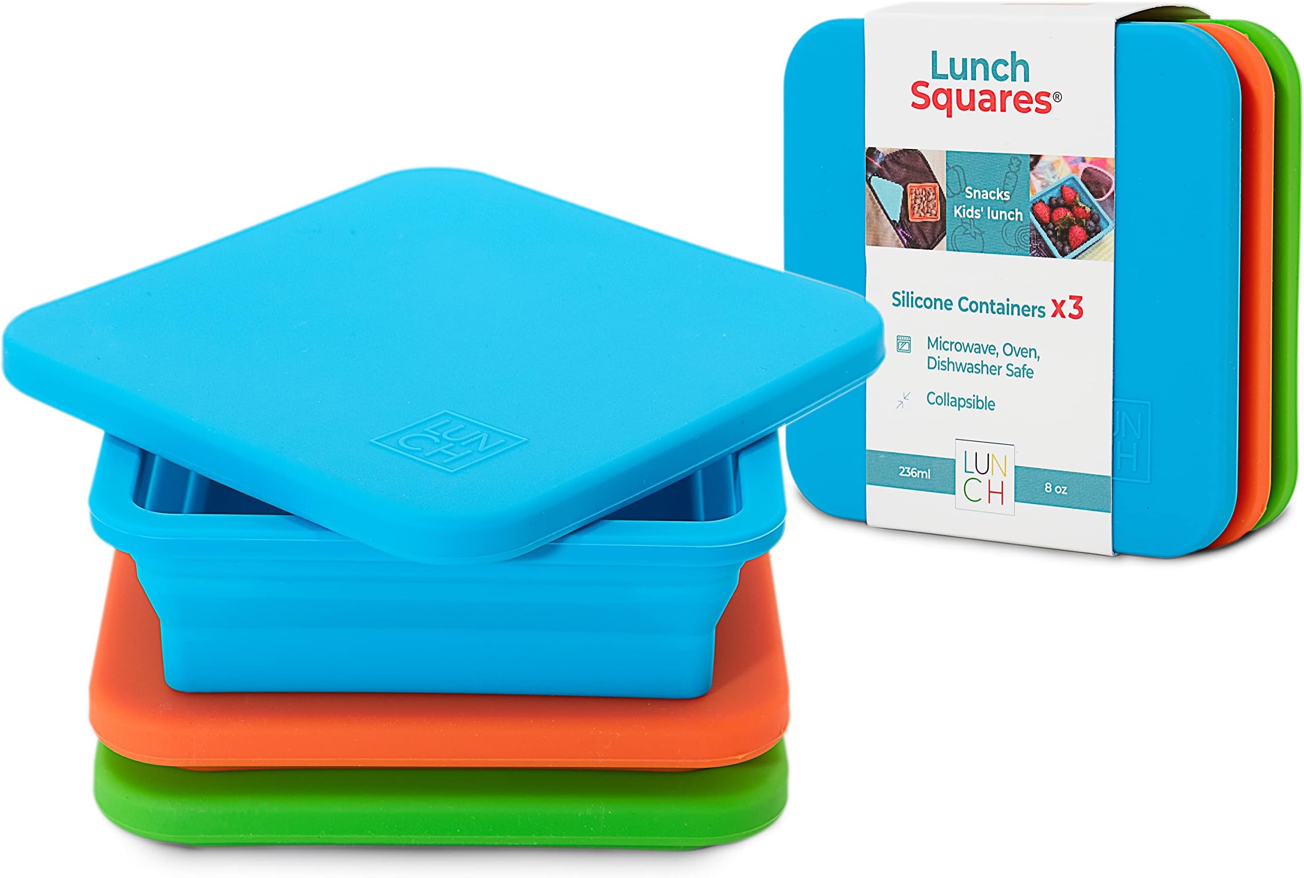 3 Pack Oven and Microwave-Safe Collapsible Silicone Snack Containers with Lids - Small Portion Control - 8oz/1 cup Each
