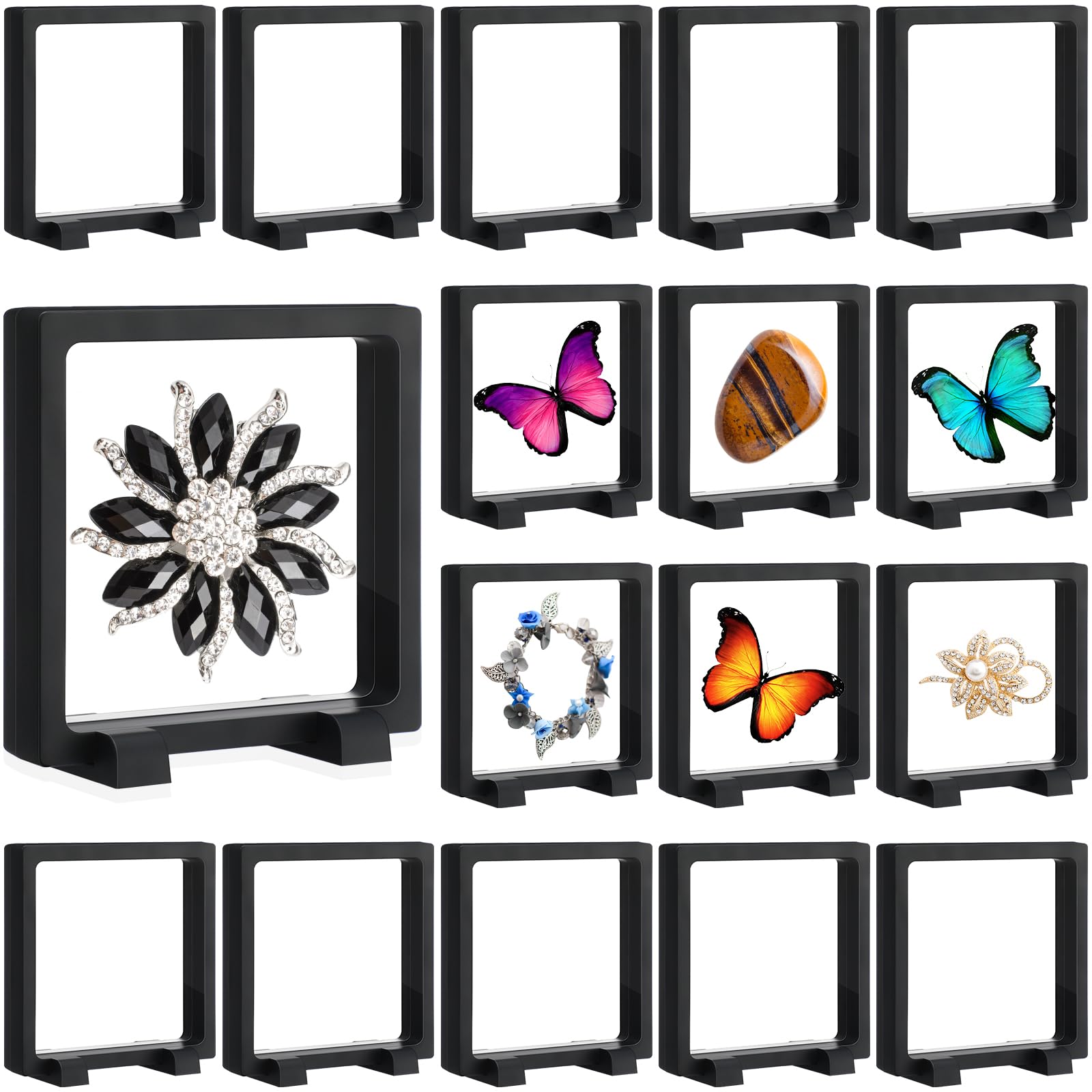 NILSTOREY Lot de 10 présentoirs flottants 3D transparents en polyéthylène pour bijoux, médaillons et pièces de monnaie (noir 22,9 x 22,9 cm