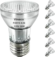 Vinaco PAR16 Halogen Bulb 60W 120V 2800K Warm White for Ceiling Light | 6PCS, High Output 480LM, High CRI100+, Dimmable Long Lasting Long Neck PAR16 Bulb Flood E26 Base for Track Light, Range Hood