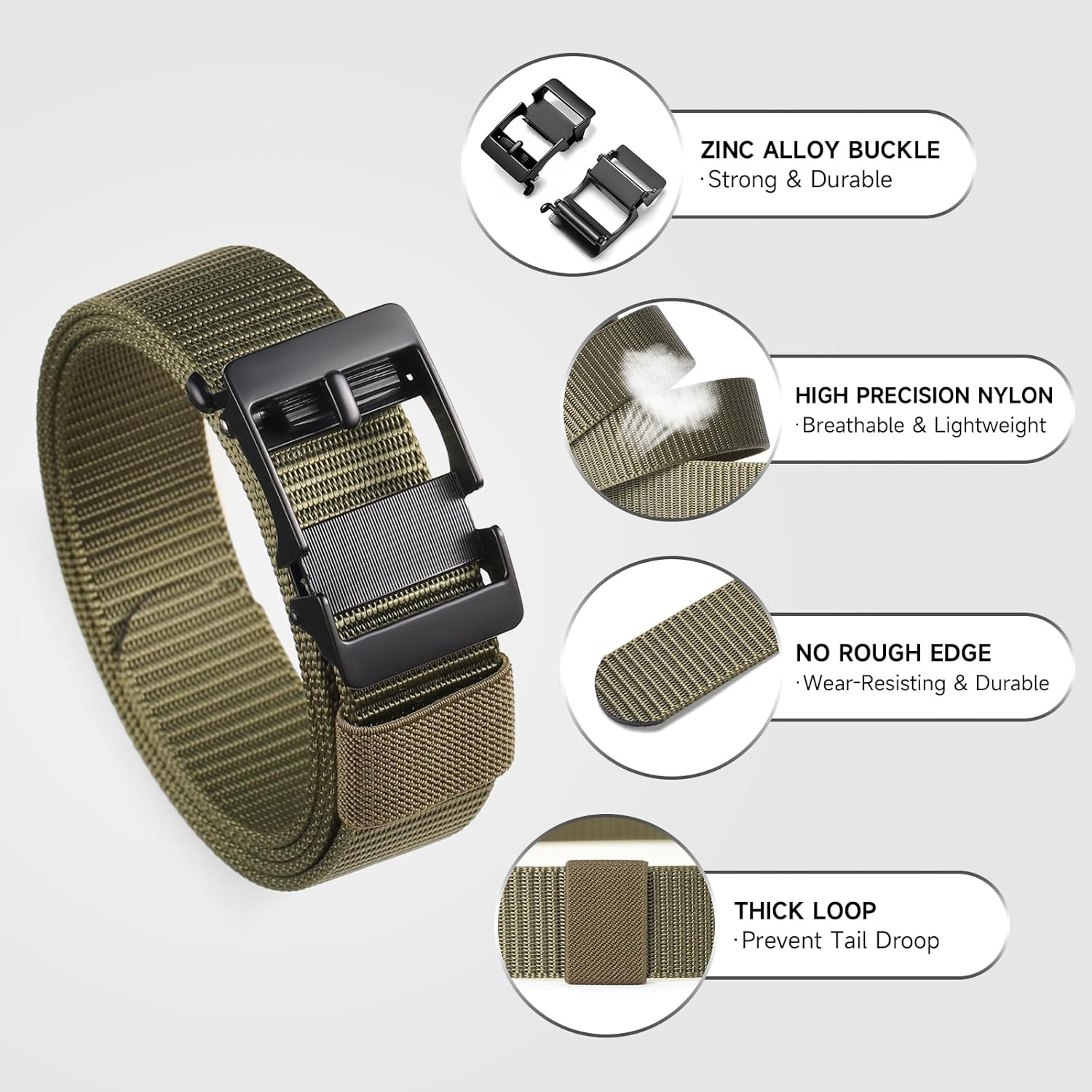 GOIACII Ratchet Tactical Gun Belt for Men Mens Golf Belt 1 3/8" Nylon Web Belt with Automatic Slide Buckle - Image 5