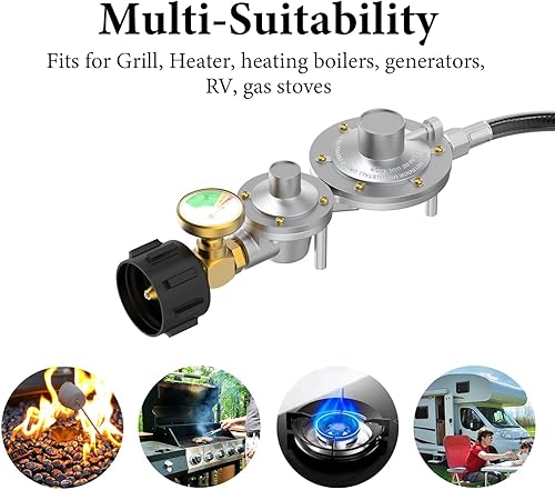 Miniatura 4 de Regulador de propano de dos etapas de 5 pies horizontal con medidor y regulador QCC de 2 etapas Conexión NPT hembra de 38 para tanque de 20-100