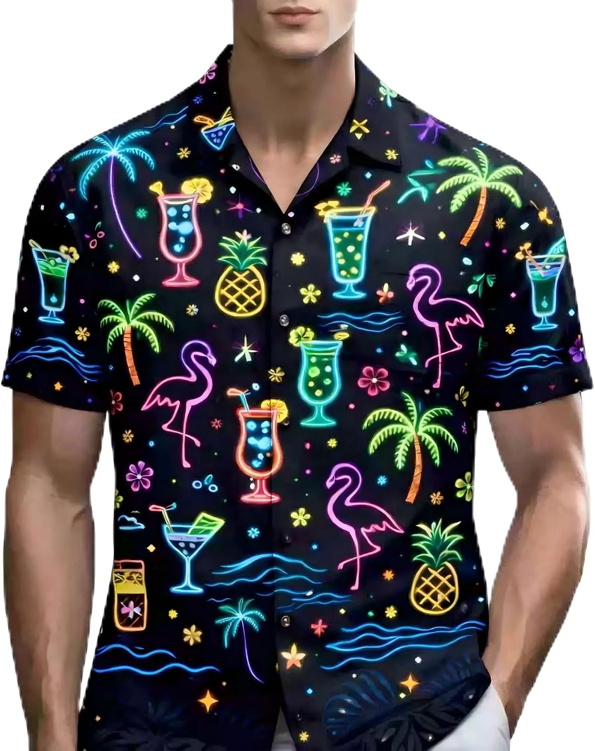 4th of July Hawaiian Button Up Shirt Men with Pocket | Skin-friendly & Breathable Casual Tops for BBQ Party Vacation Beach Holiday