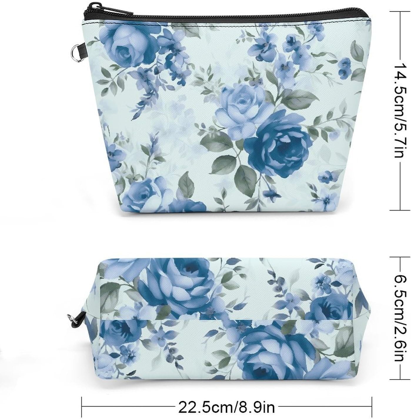 Blue Flower Floral Pattern Roses Travel Makeup Bag Large Capacity image 2