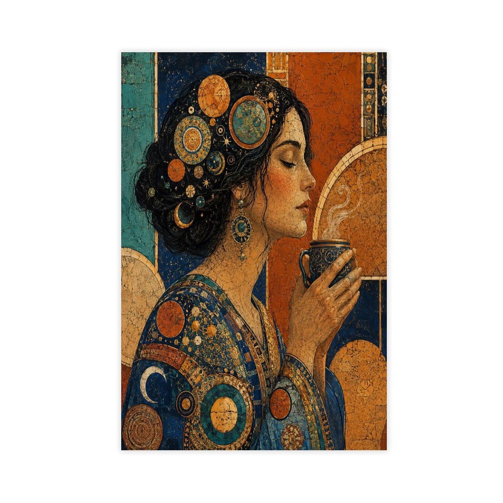 H3b8u2y5 Unframe-Style-6 Elegant Woman With Teacup Canvas Wall Art, Mosaic Gallery Wall