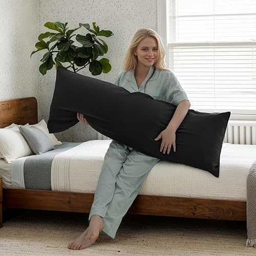 Miniatura 3 de Fundas de almohada de bambú, tamaño cuerpo completo, color negro, refrescantes, cierre de cremallera, frescas y transpirables, para personas que se