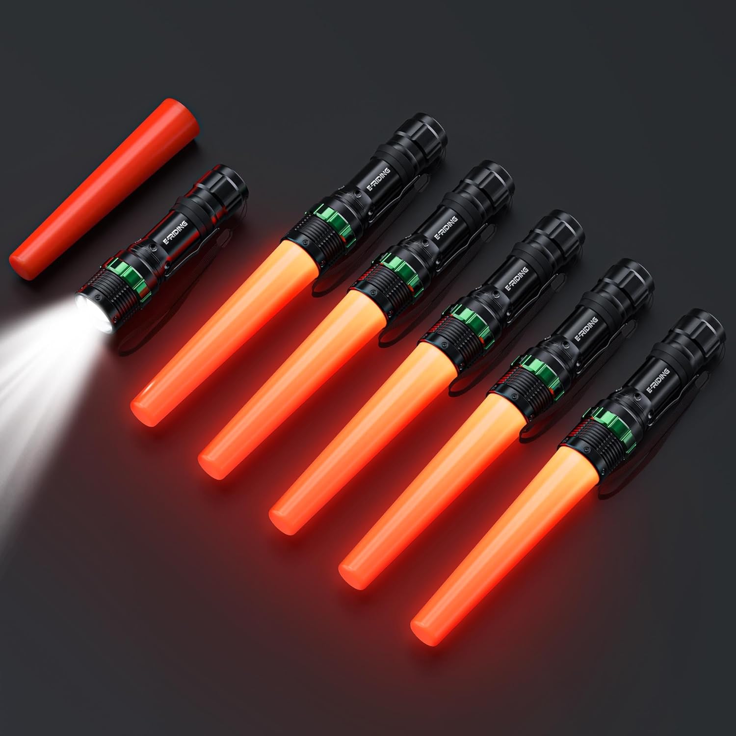 6 Pack Traffic Wand, 11 Inch LED Traffic Flashlight Wand, Small Orange Safety Baton with for 5 Flashing Modes, Air Traffic Control Wands for Airport, Parking, Car Directing