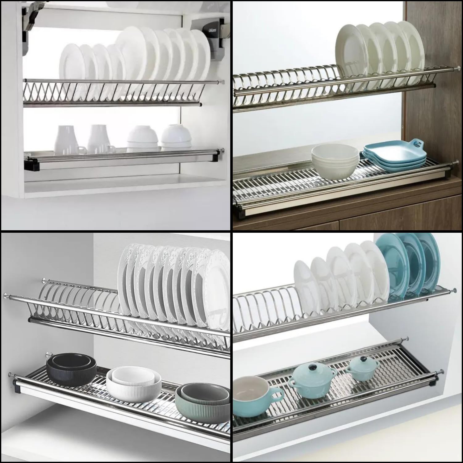 Evotrade Égouttoir à vaisselle encastrable en acier inoxydable avec ressorts réglables Pour meuble suspendu Kit récupérateur de gouttes et grille à verres
