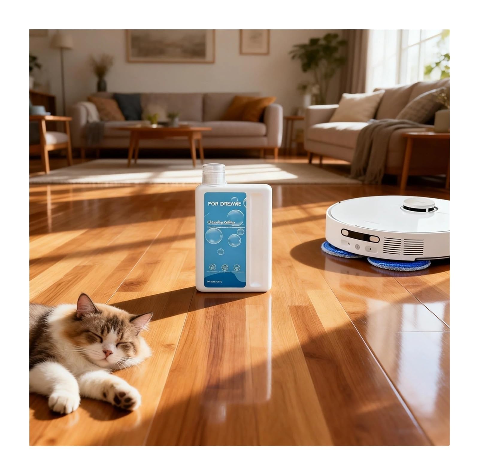Compatible con aspiradoras robot MOVA, P10, P50 Pro Ultra, S10 Plus, solución limpiadora for pisos de madera, fórmula limpieza multisuperficie baja en espuma, paquete 3 botellas 1 litro