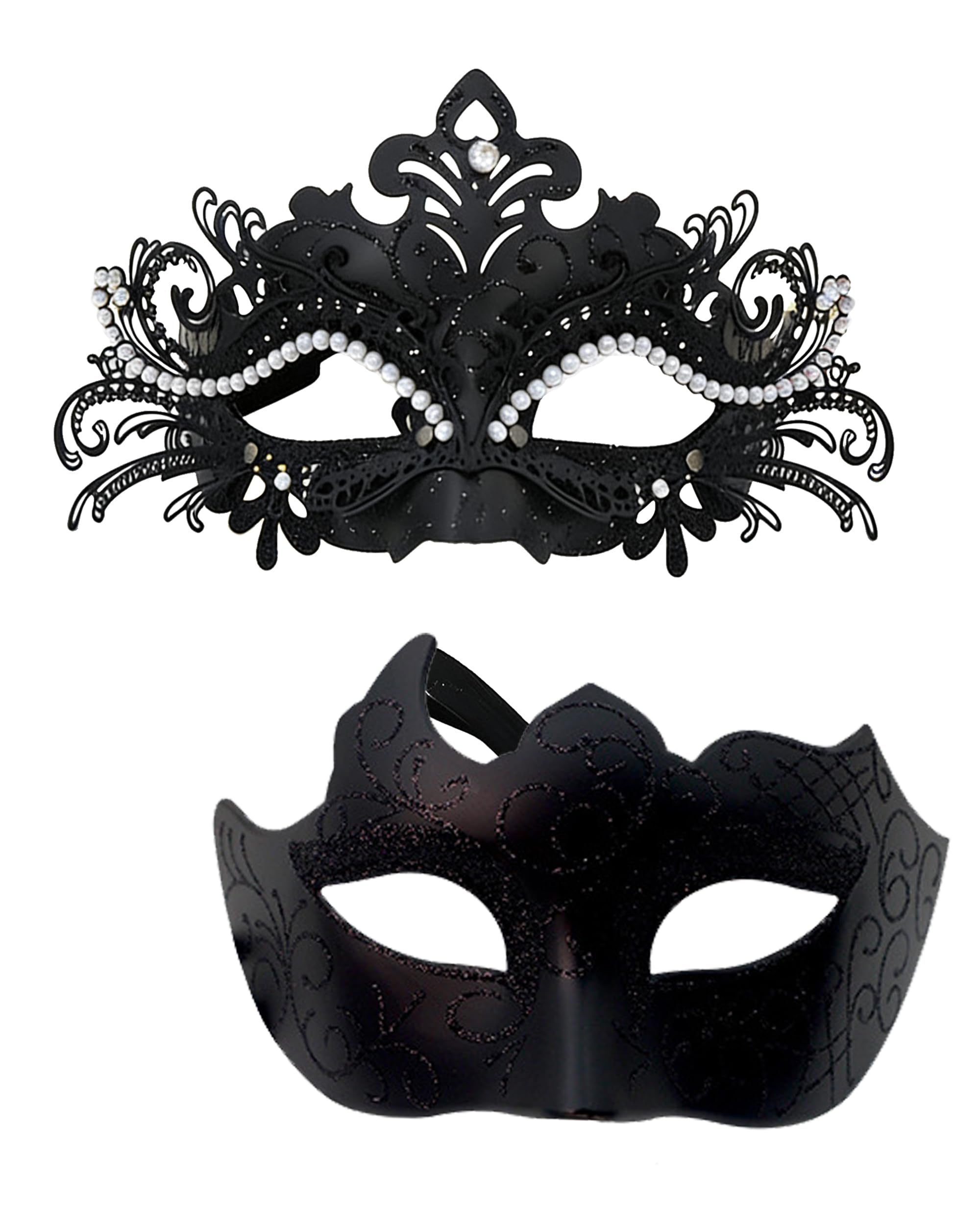 HeHeGe Couple Masquerade Masks with Shiny Rhinestone Venetian Party Mask Halloween Costume Carnival Mask New Year Party Christmas for Couples Women and Men (Black)