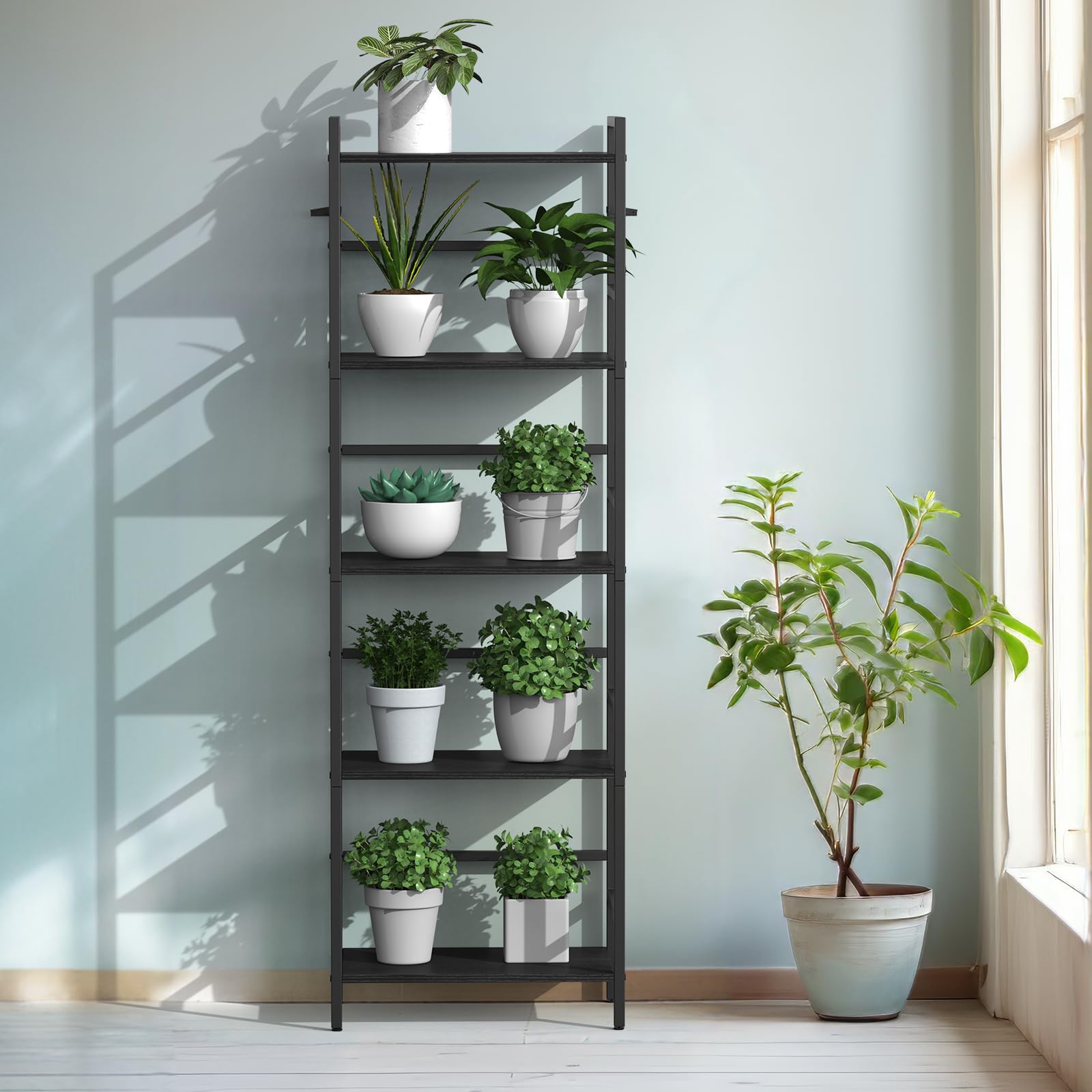 CADUKE Estantería de 5 Niveles, Gran Librero Negro con Almacenamiento Abierto, Estructura de Madera y Metal, Estante de Estilo Industrial para Sala, Dormitorio, Oficina, 43 x 28 x 134 cm